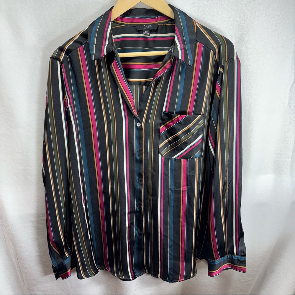 Haver London Women's Long Sleeve Button Up Blouse‎ Size M 70's 60's Mod Disco